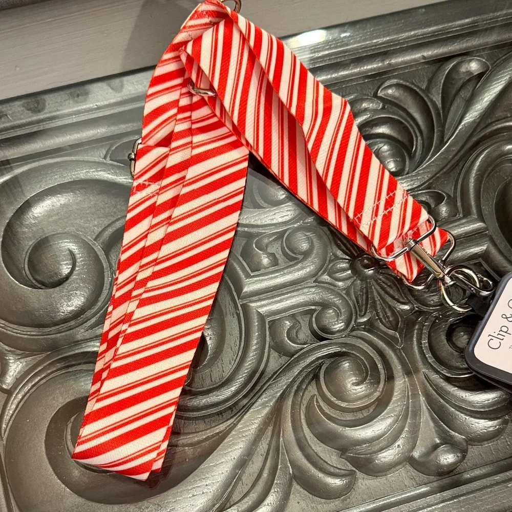 Clip & Go Crossbody Phone Strap Striped Red and White Candy Cane Christmas